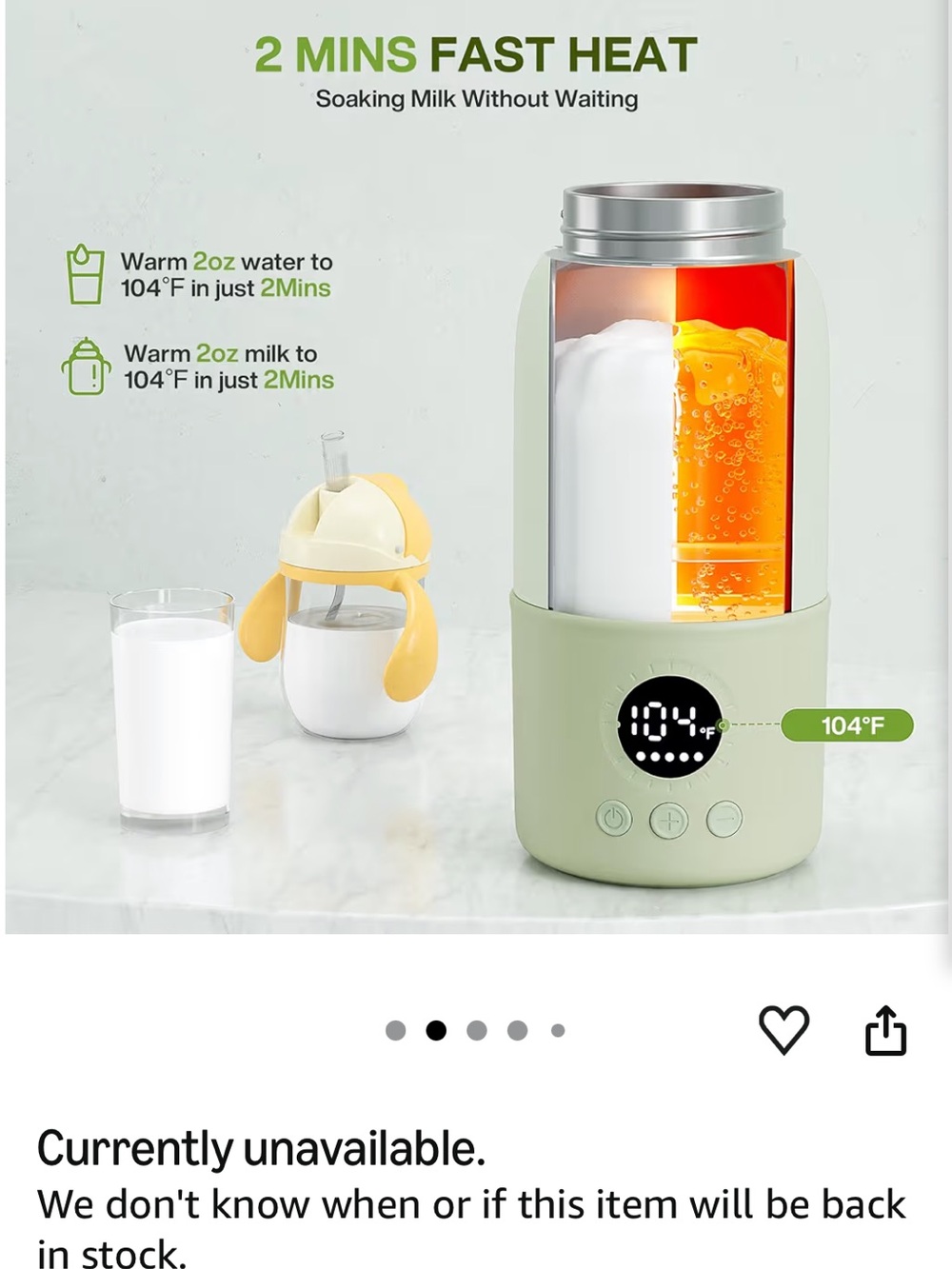 HASLIFE Portable Electric Bottle Warmer - Light Sage - Picture 3 of 6